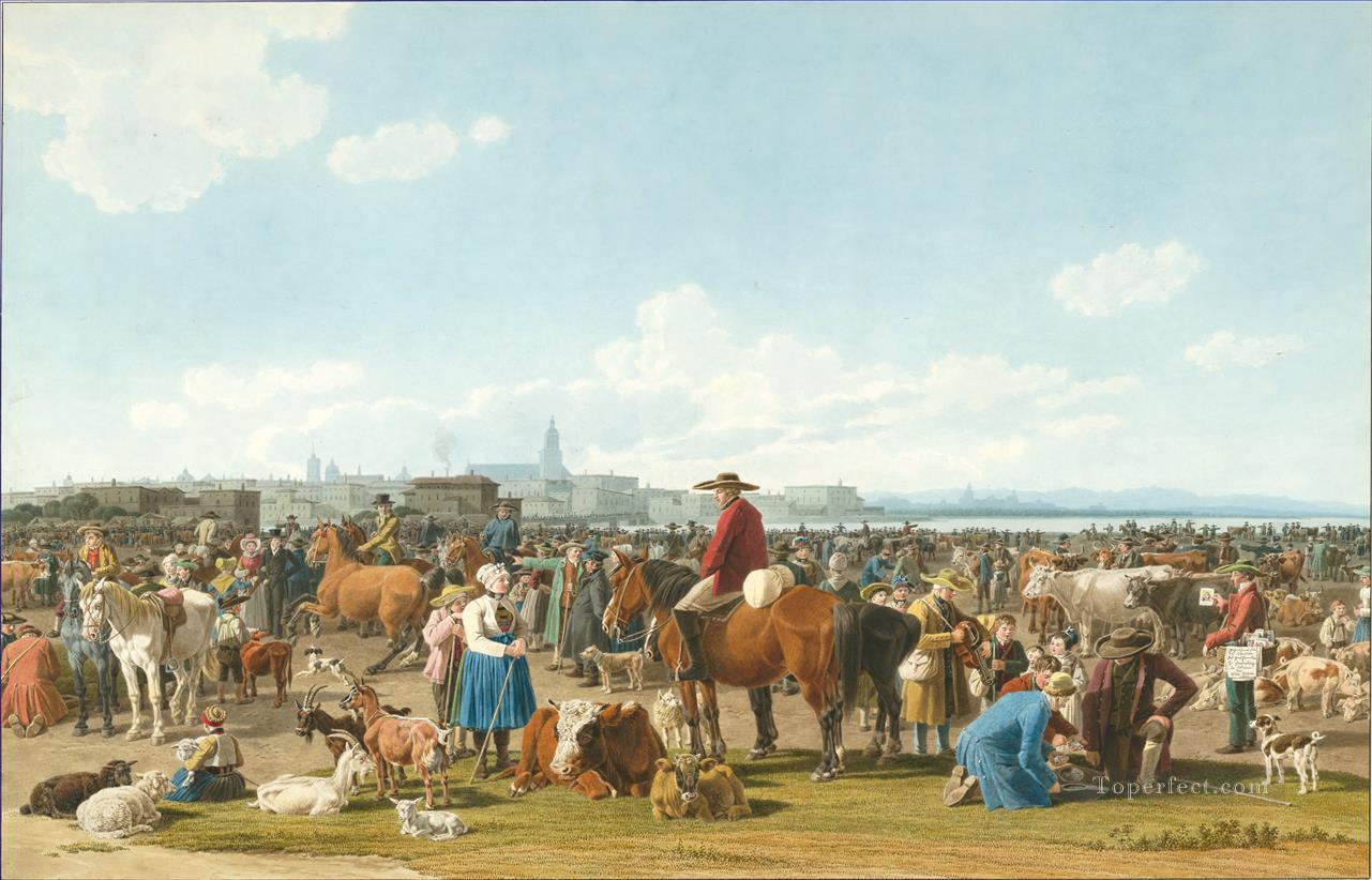湖畔の大都市前のヴィルヘルム・フォン・コベル牛市場 1820年油絵